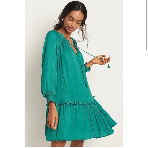 New Anthropologie Giulia Tunic Mini Dress $148 SMALL Green - Picture 1 of 3